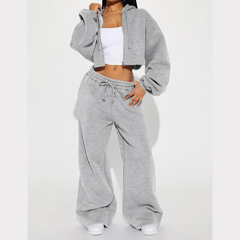 Hooded Cropped Sweatshirt And Long Pants Set for Women