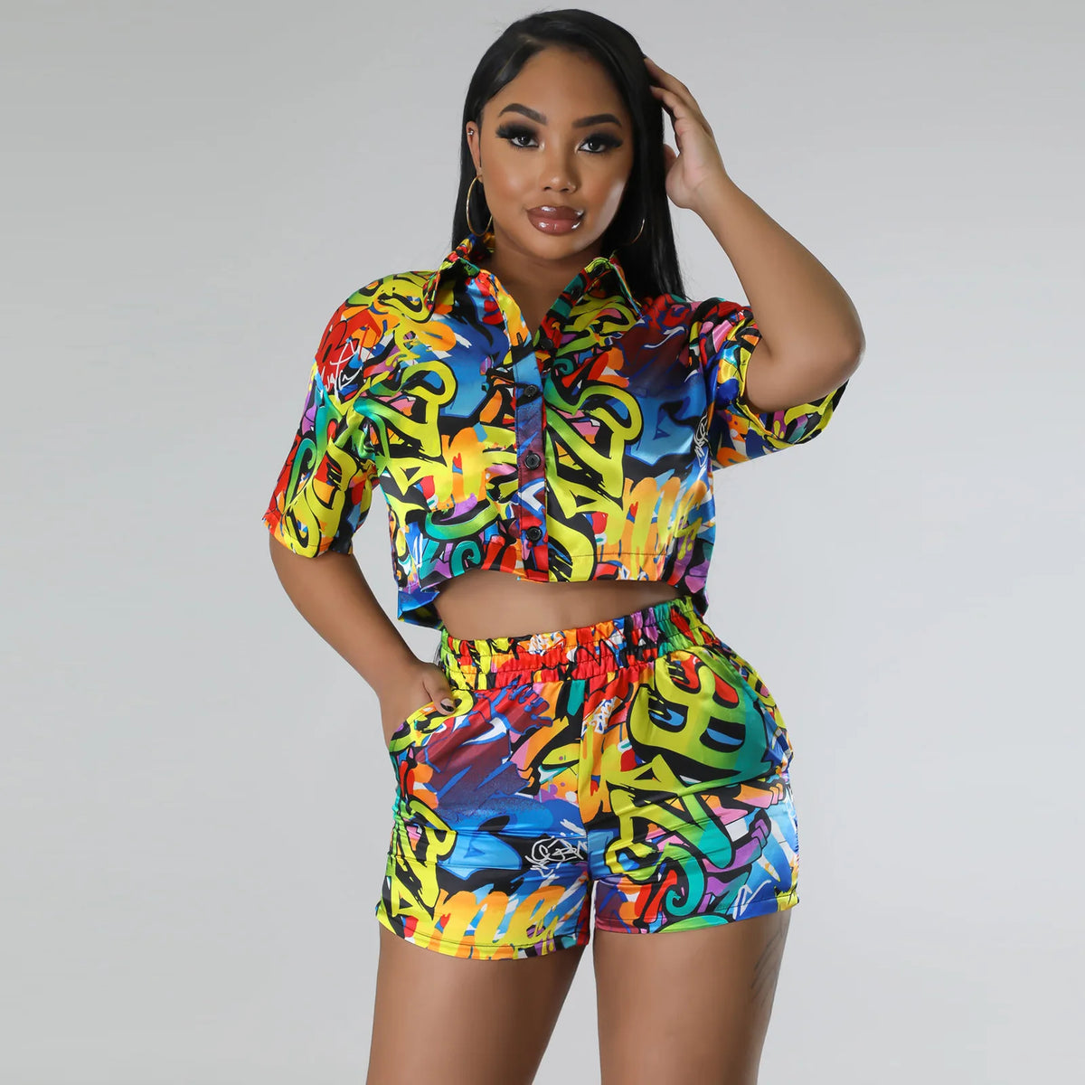 African Print Dashiki Two Piece Set With Shorts for Women