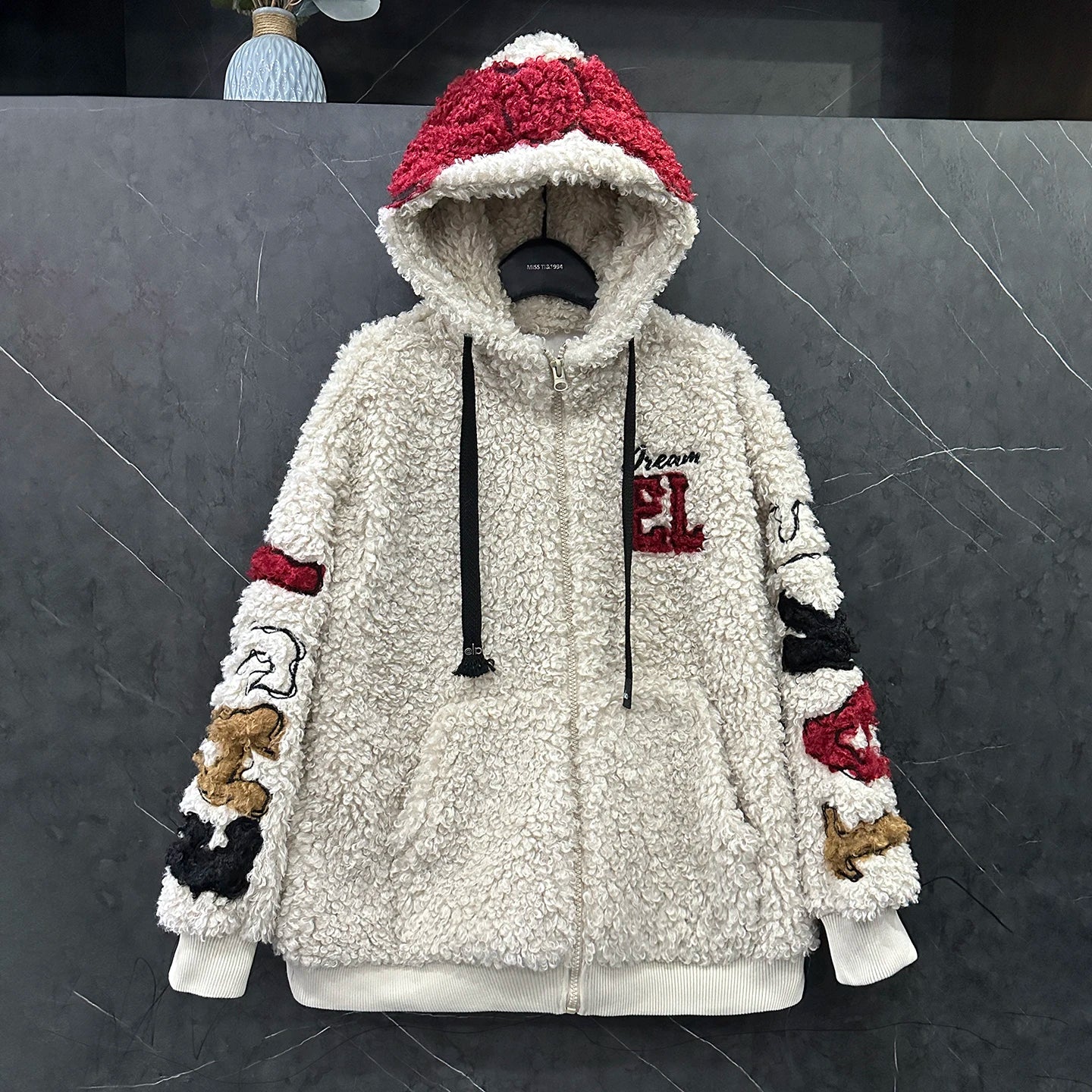 2025 Autumn Winter Heavy Industry New Cartoon Lamb Wool Hooded Cardigan Coat For Women's Loose Casual Sweet Top Zipper Jacket