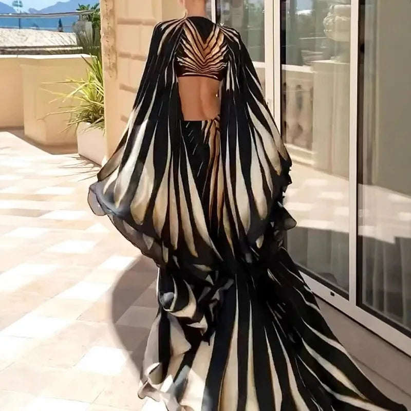 Striped Backless Split Maxi Dress