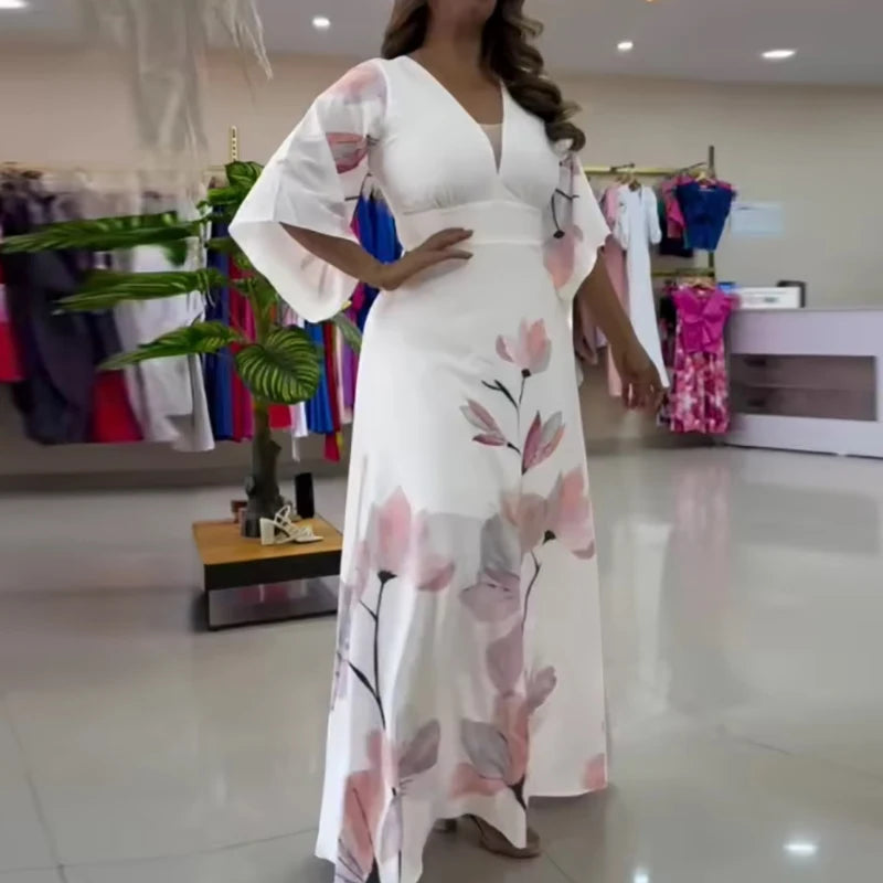 Bohemian V-Neck Hollow Out Short Sleeve Long Dress for Women