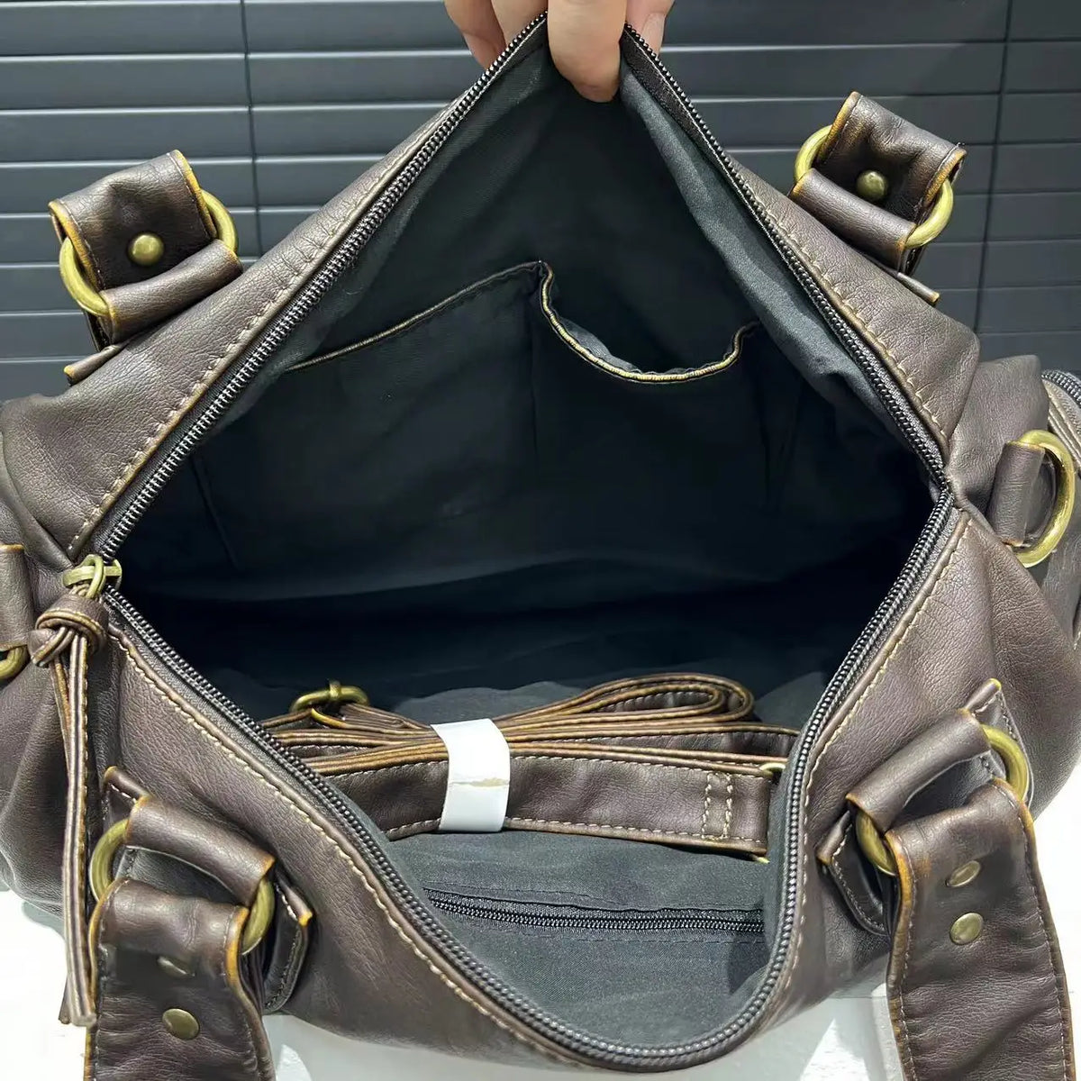 Washed Leather Look Crossbody Bag