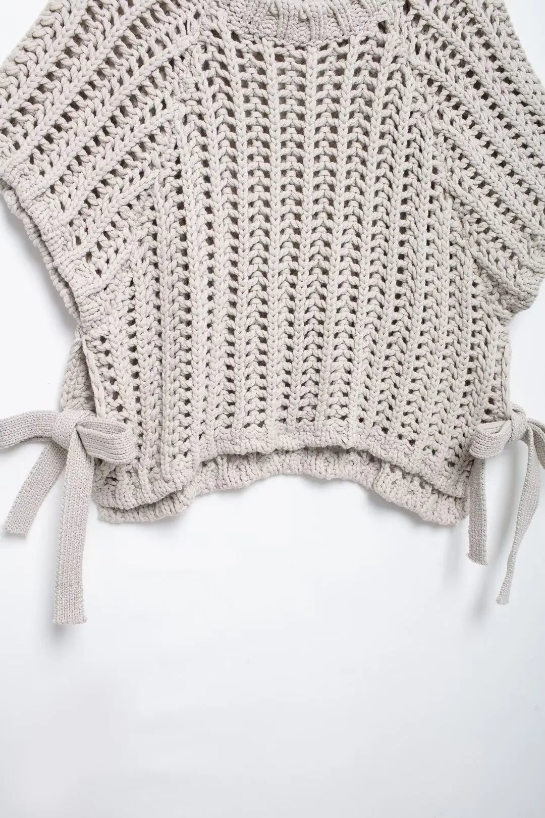 Soft Crochet With Side Bow Short Sleeves Knit Top For Women