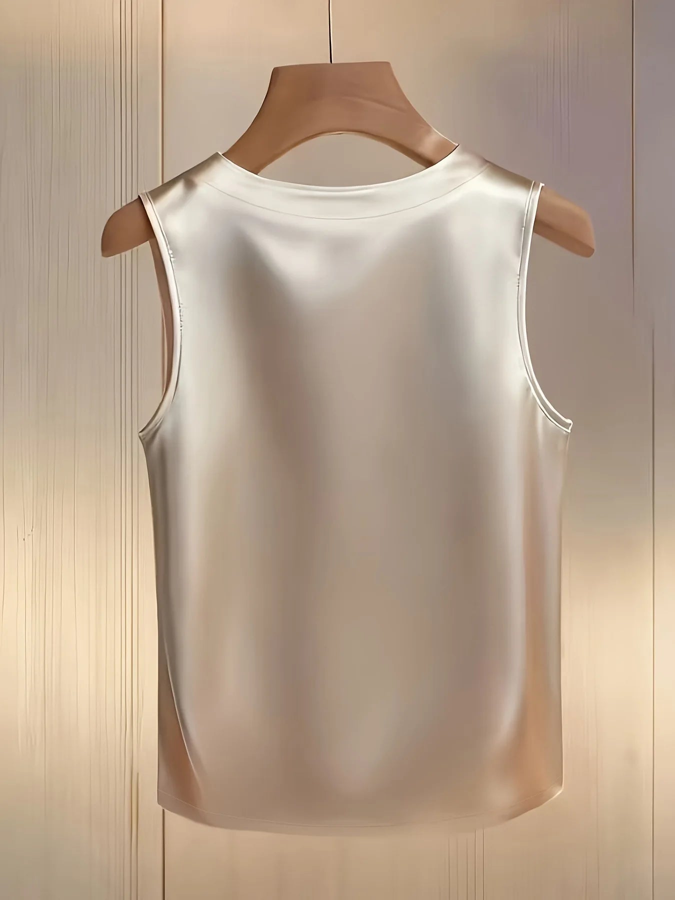 Loose Satin Beaded Pearl Decor Sleeveless Tank Top for Women
