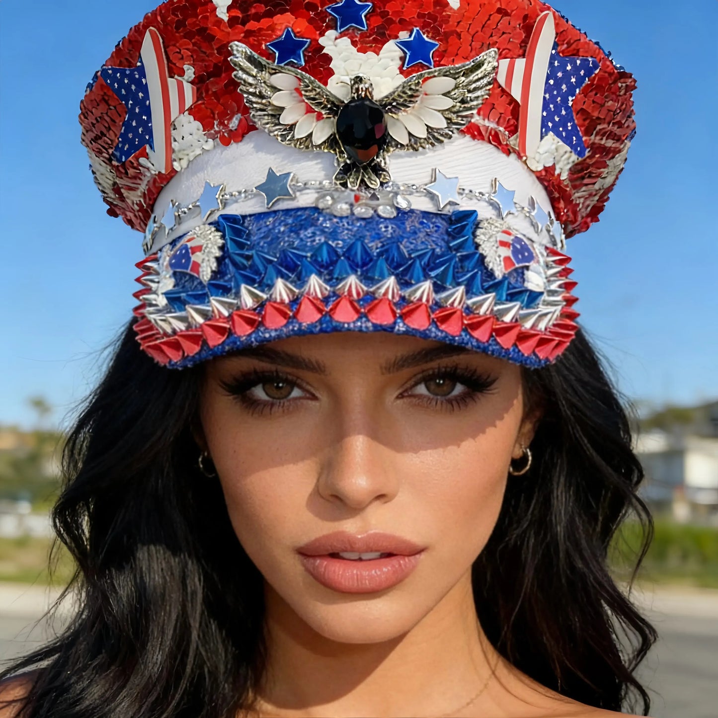 Black Luxury Steampunk Rhinestone Baseball Cap for Women