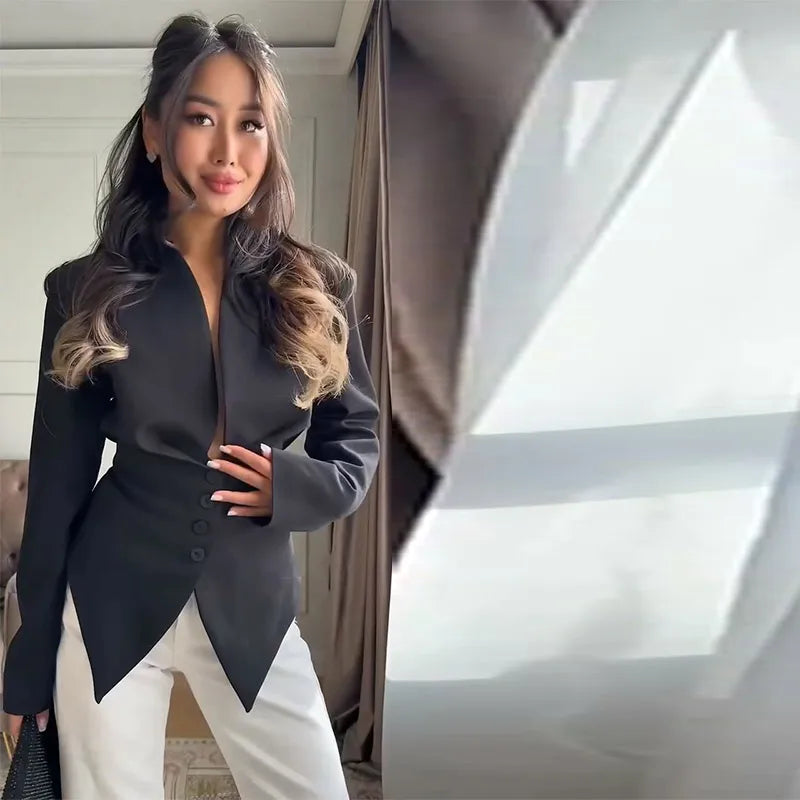 Slim Fit Stand Collar Blazer and Shorts Set for Women
