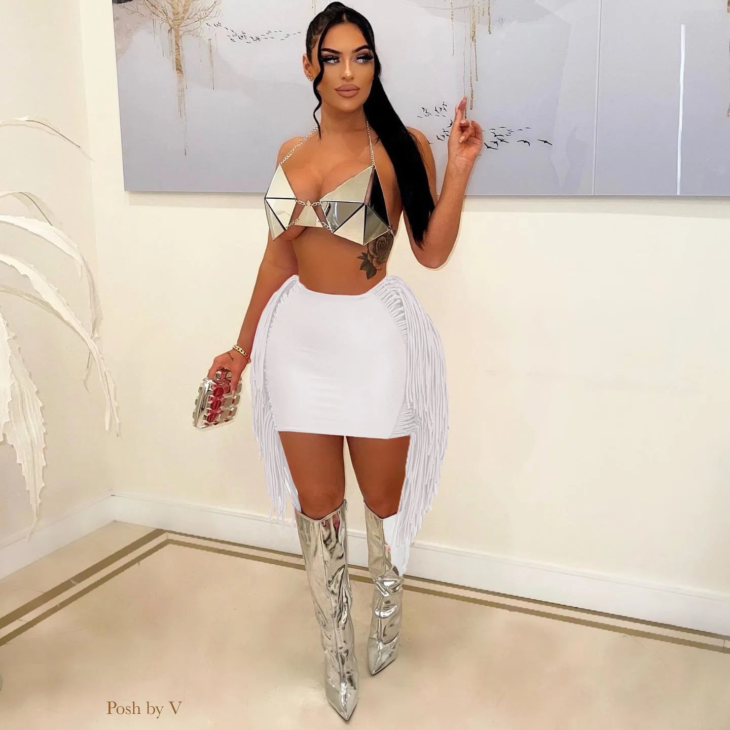 FAGADOER Sexy Tassel Bodycon Mini Skirts Party Club Outfits Women Fashion Chic Streetwear Short Birthday Holidays Skirt Solid