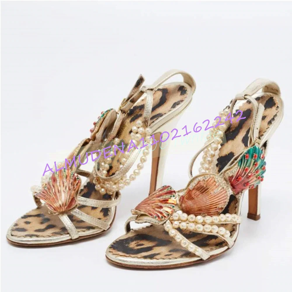 Pearl Decorated Pointed Toe Slingback Sandals for Women