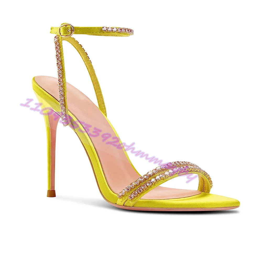 Rhinestone Open Toe Ankle Wrap Stiletto Sandals for Women