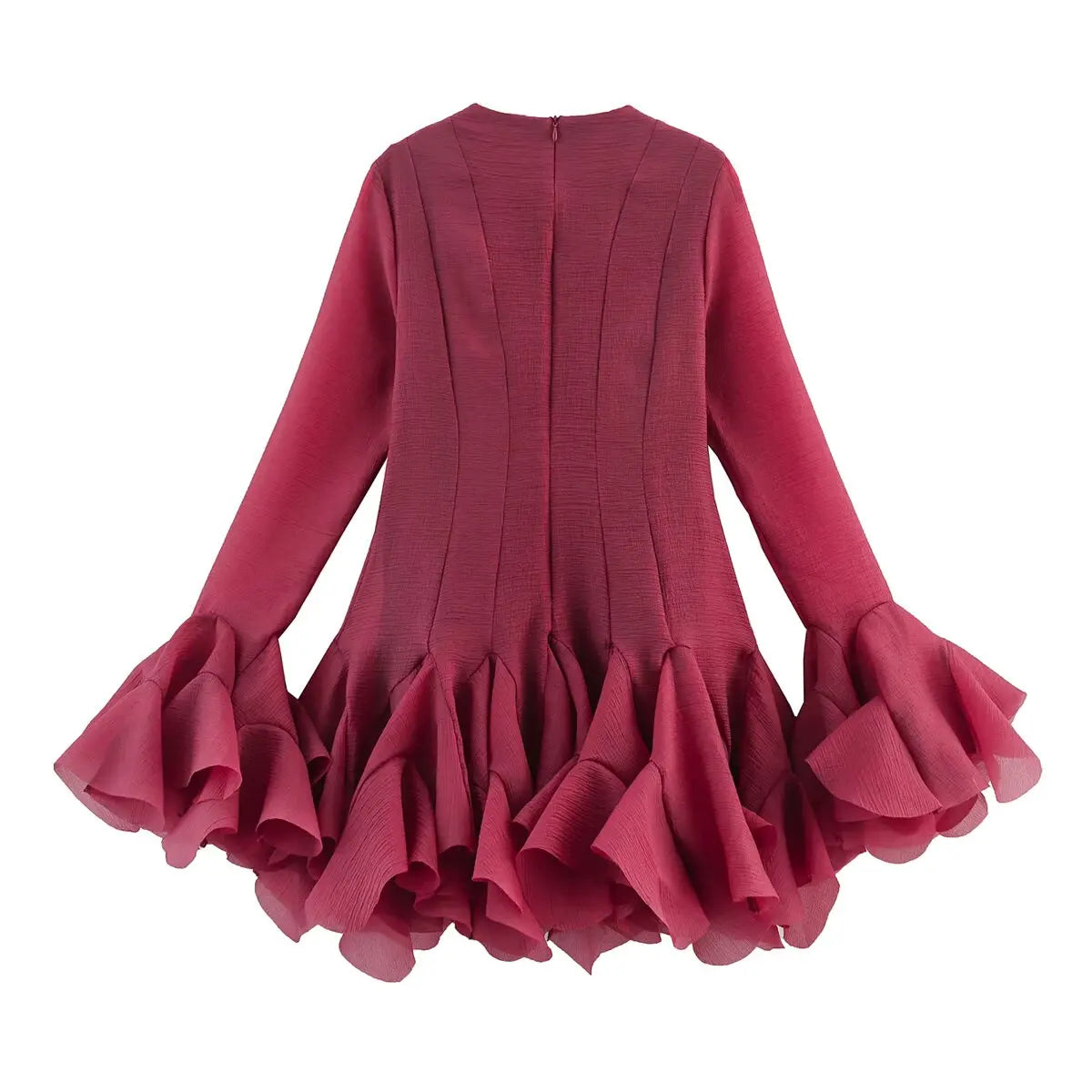 French Style Ruffle Hem Flare Sleeve Mini Dress for Women