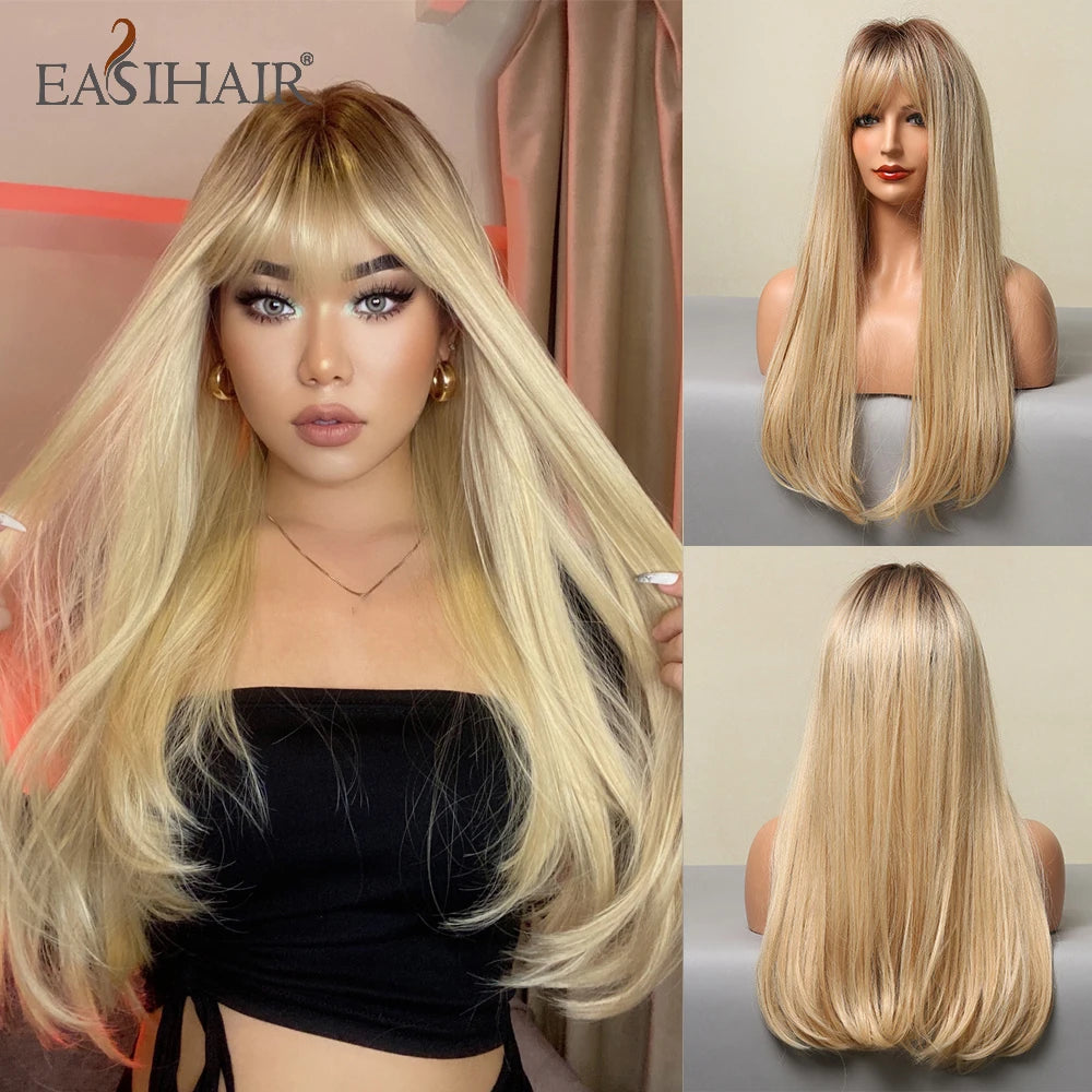 Heat Resistant Long Straight Ombre Bangs Wig for Women