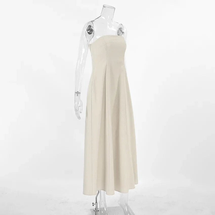 Solid Color Strapless Sleeveless Pocket Dress for Women