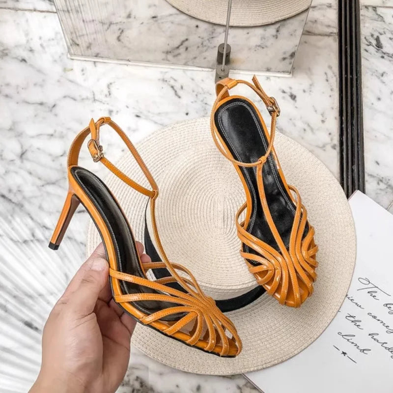 Elegant Narrow Band T-Strap High Heel Sandals for Women