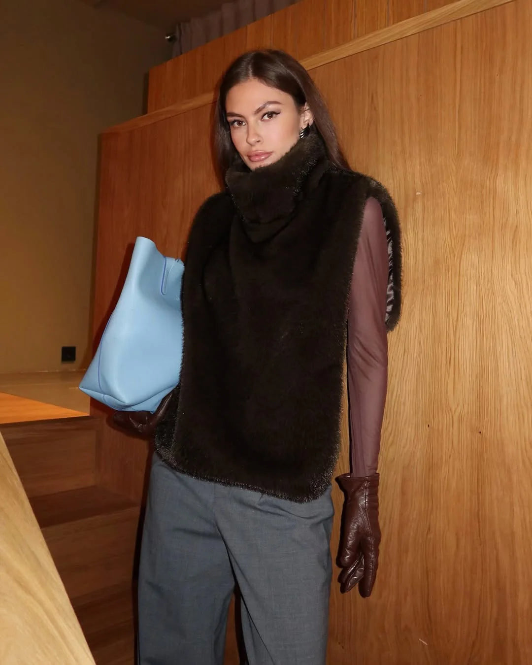 Mandarin Collar Faux Fur Vest