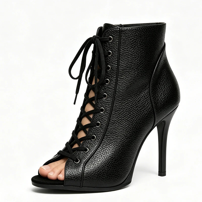 Black Peep Toe Stiletto Ankle Boots