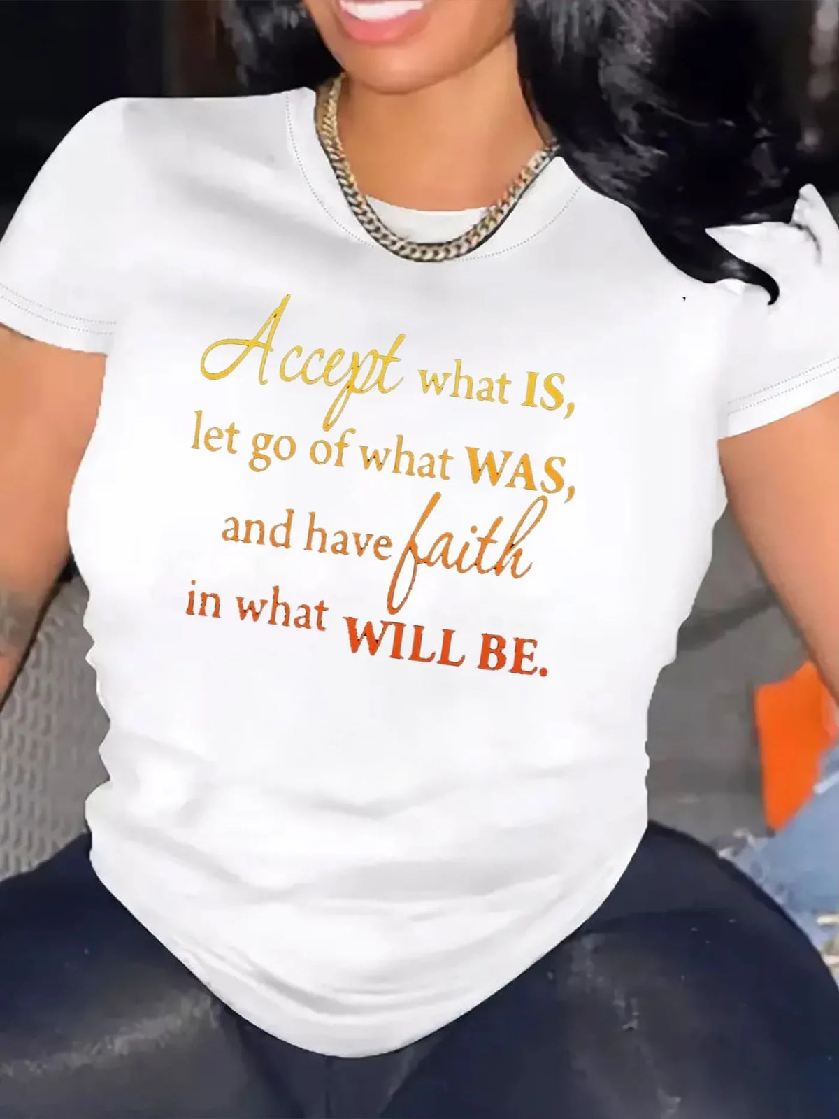 Inspirational Faith Quote Black Graphic T Shirt for Women