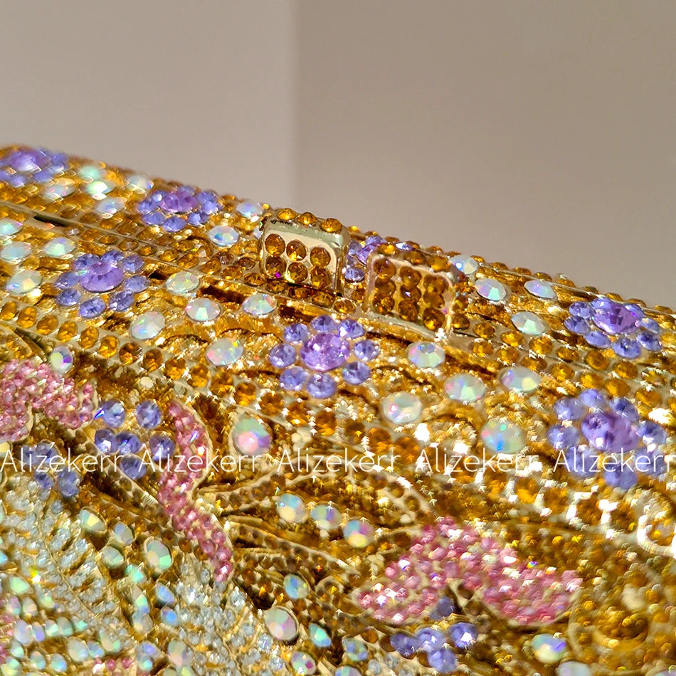 Metallic Leaf Diamond Evening Bag With Rhinestone Accents for Women