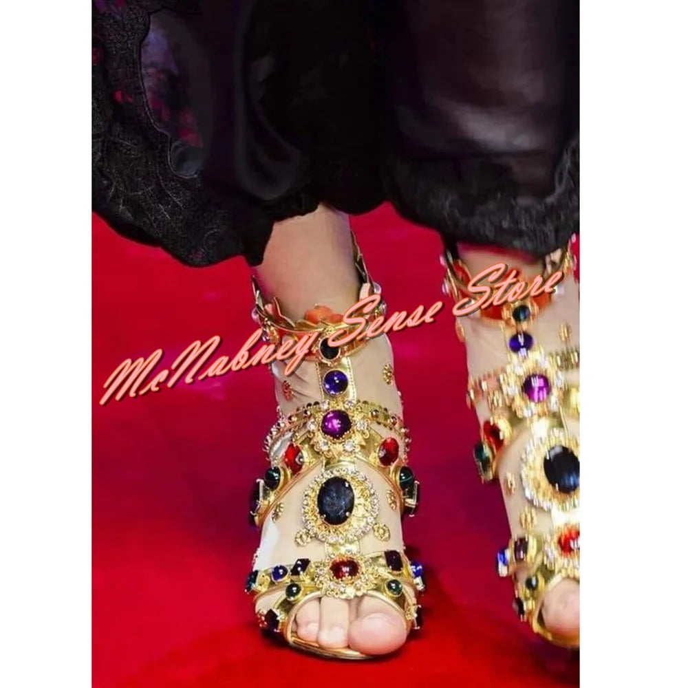 Fashionable Gold Rhinestone Open Toe Sandals For Women