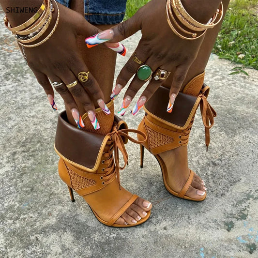 Open Toe Mesh Stiletto Ankle Boots
