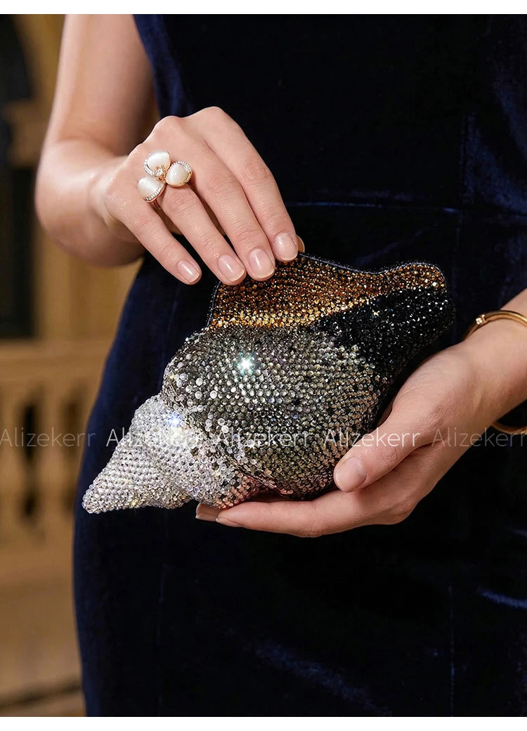 Glamorous Crystal Conch Shaped Rhinestone Evening Bag for Women