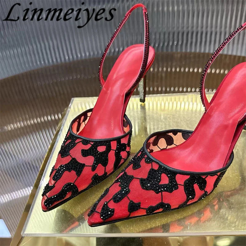 Rhinestone Mesh Pointed Toe Pumps