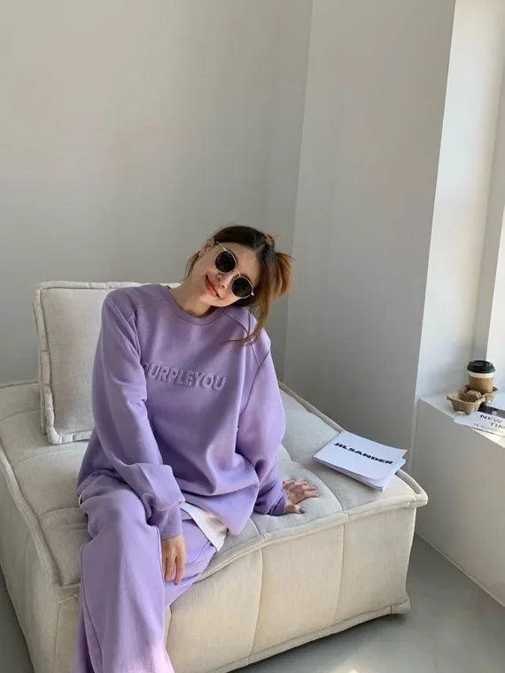 Thick Tracksuit Women Two Pieces Set Sweatshirts Pullover Hoodies Pockets Pants Suit Trousers Sports Matching Sets Autumn Spring