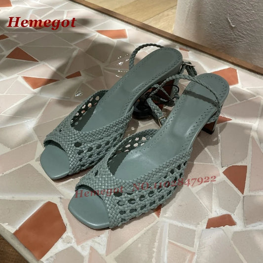 Blue Hollow Out Slingback Sandals