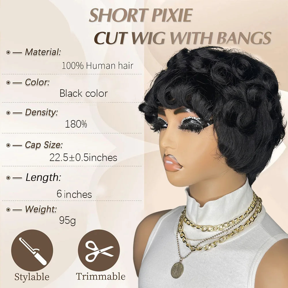 Tangle Free Soft Cap Brazilian Curly Pixie Cut Wig for Women