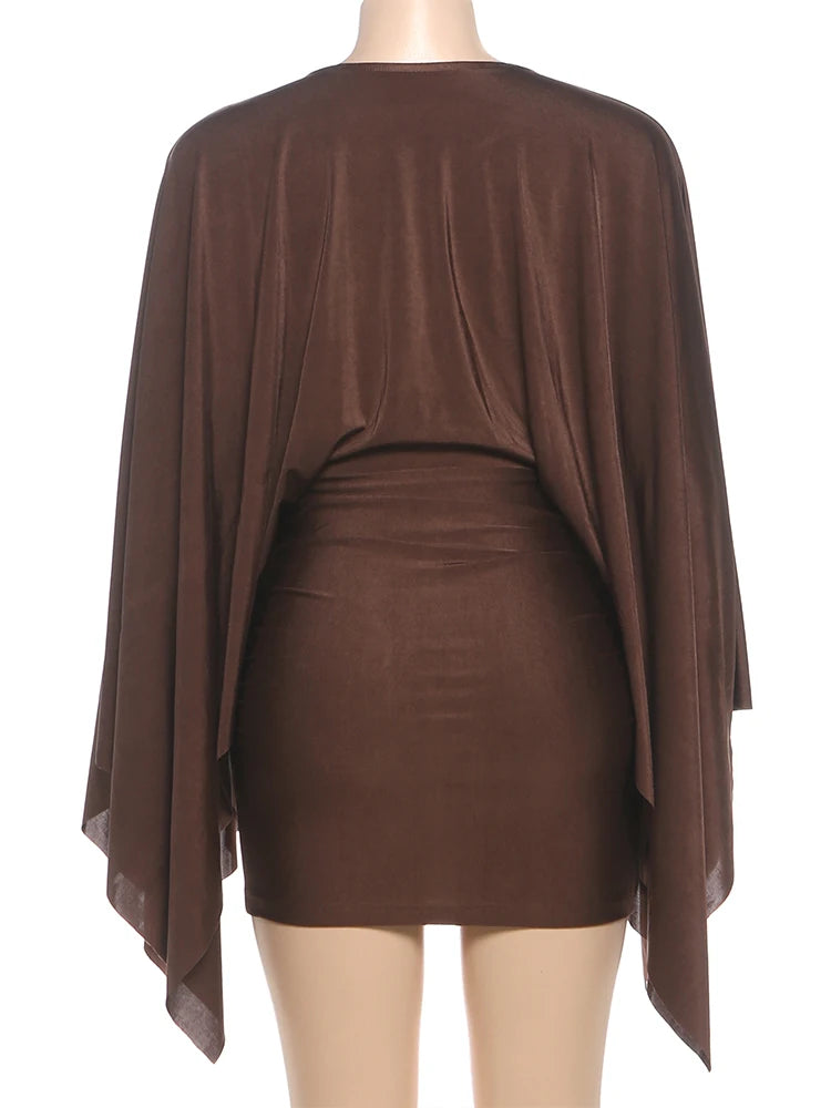 Satin Deep V Neck Mini Dress With Long Sleeves for Women
