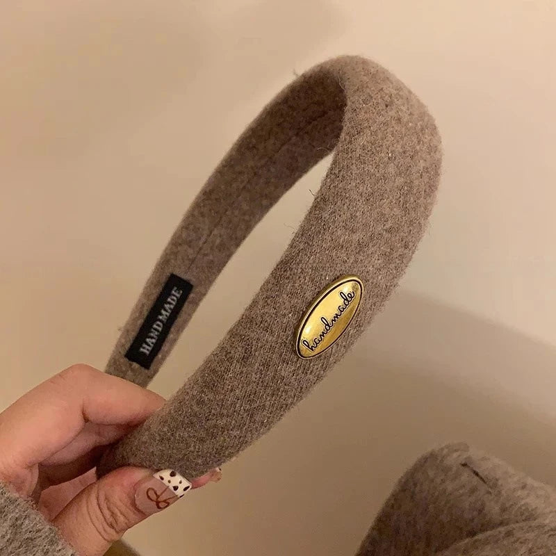 Wide Gold Emblem Wool Felt Headband