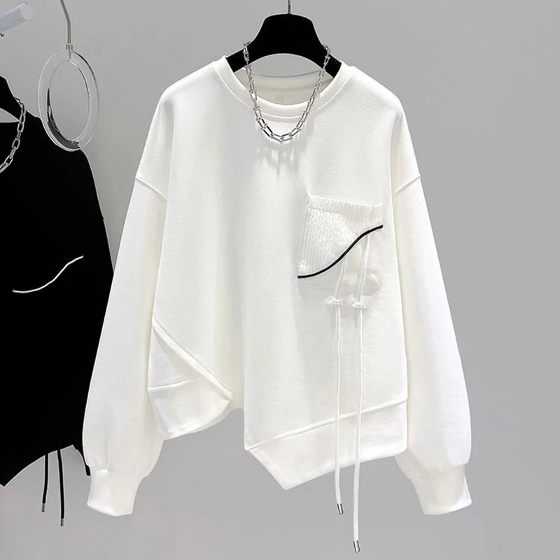 Korean fashion solid color hoodless sweatshirt women's spring and autumn new temperament loose thin niche design short top