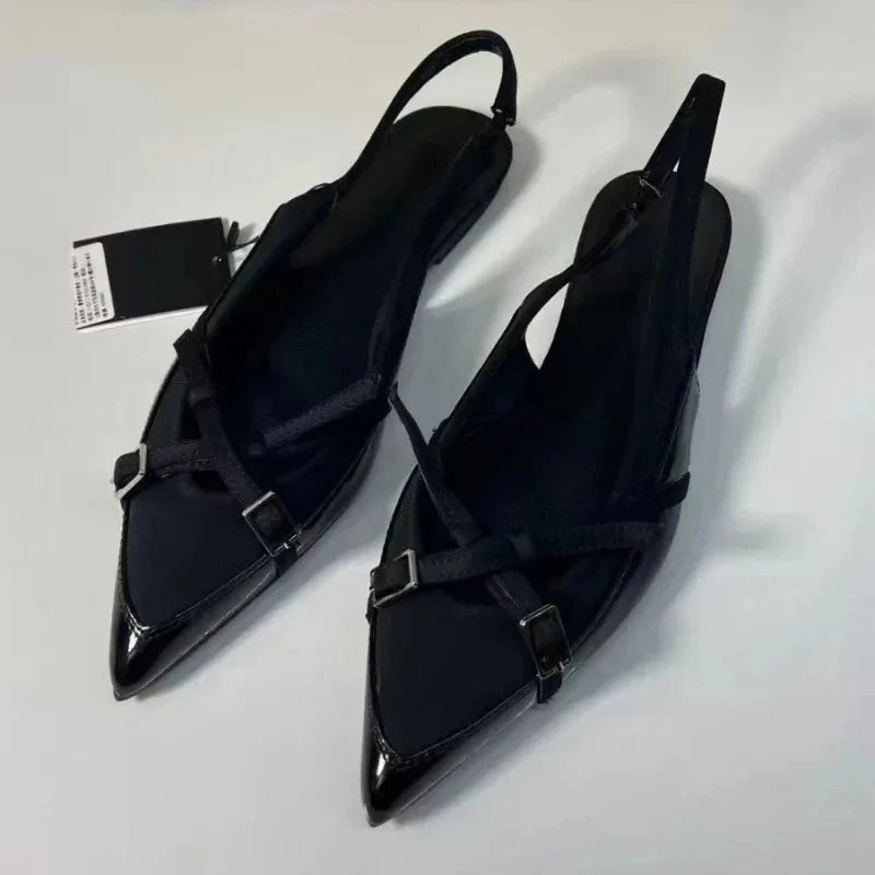 Pointed Toe Buckle Strap Slingback Flats for Women