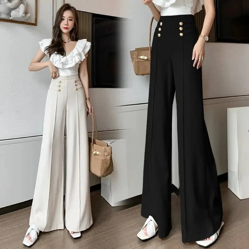 High Waist Female Trousers Elastic Classic Xxl Vintage Korean Fashion Chic and Elegant Aesthetic G 90s Women's Pants Wide Leg