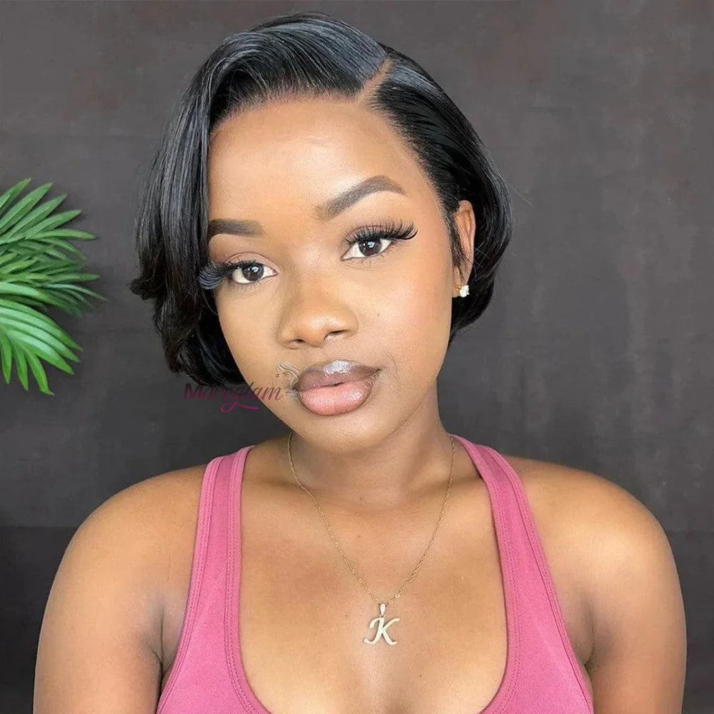 Wig HD Transparent Lace Front 13x4 Pixie Cut Bob Indian Hair Pre Plucked 200 Density