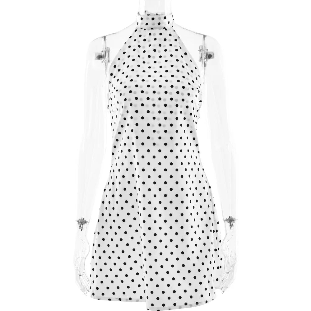 Elegant Dot Halter Satin Backless Mini Dress for Women