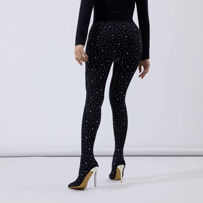 Black Lace Crystal Pointed Toe Over The Knee Boots For Women