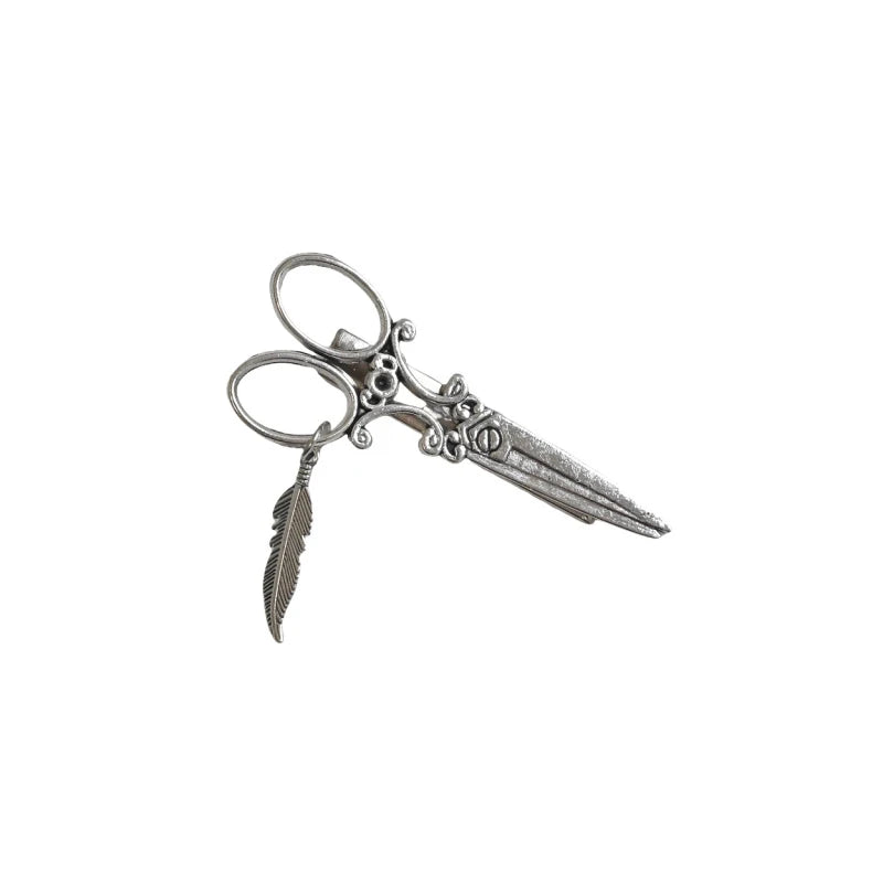 Gothic Punk Scissor Hair Clips With Star And Feather Details for Women