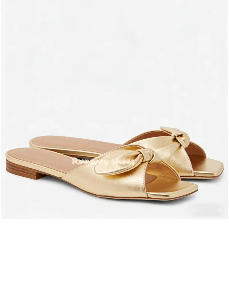 Flat Gold Leaf Decoration Slip On Sandals for Women