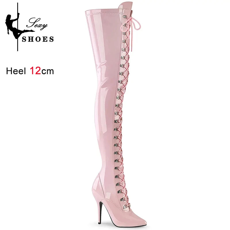Plus Size Over-The-Knee Leather Stiletto Boots for Women