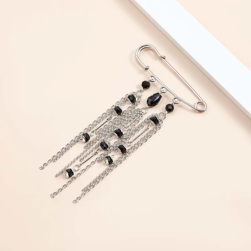 Layered Pearl Heart and Star Tassel Brooch for Women