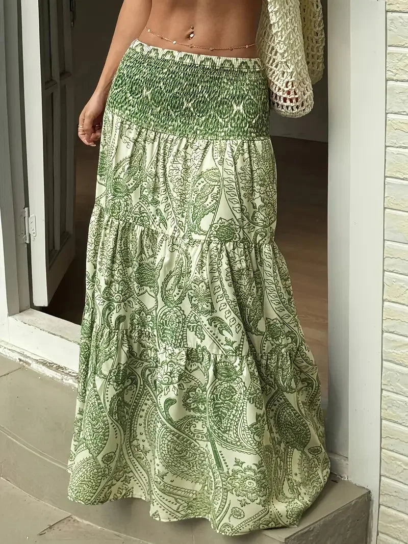 Boho Holiday Print Casual Ankle Length Maxi Skirt for Women