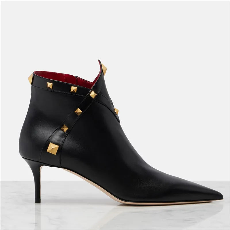 Studded Leather with Gold Rivet Detail Ankle Boots for Women