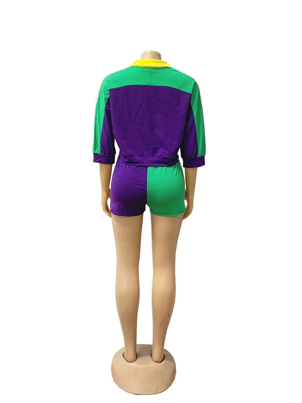 Sporty Color Block Crop Top and Shorts Set for Women