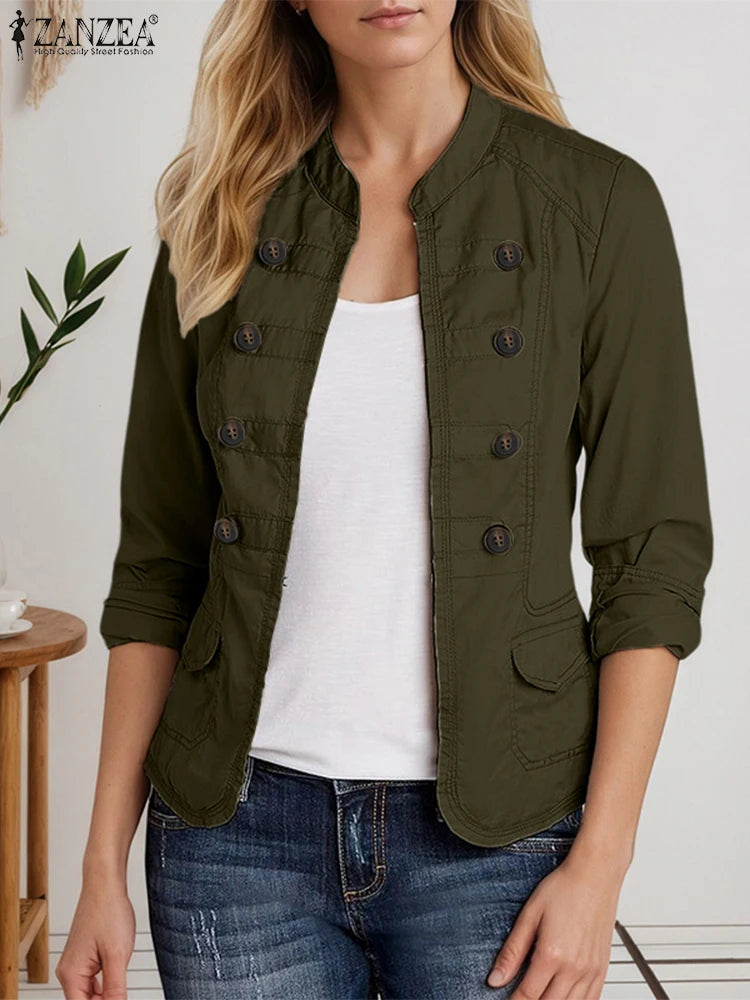 Lightweight Mandarin Collar Open Front Jacket for Women