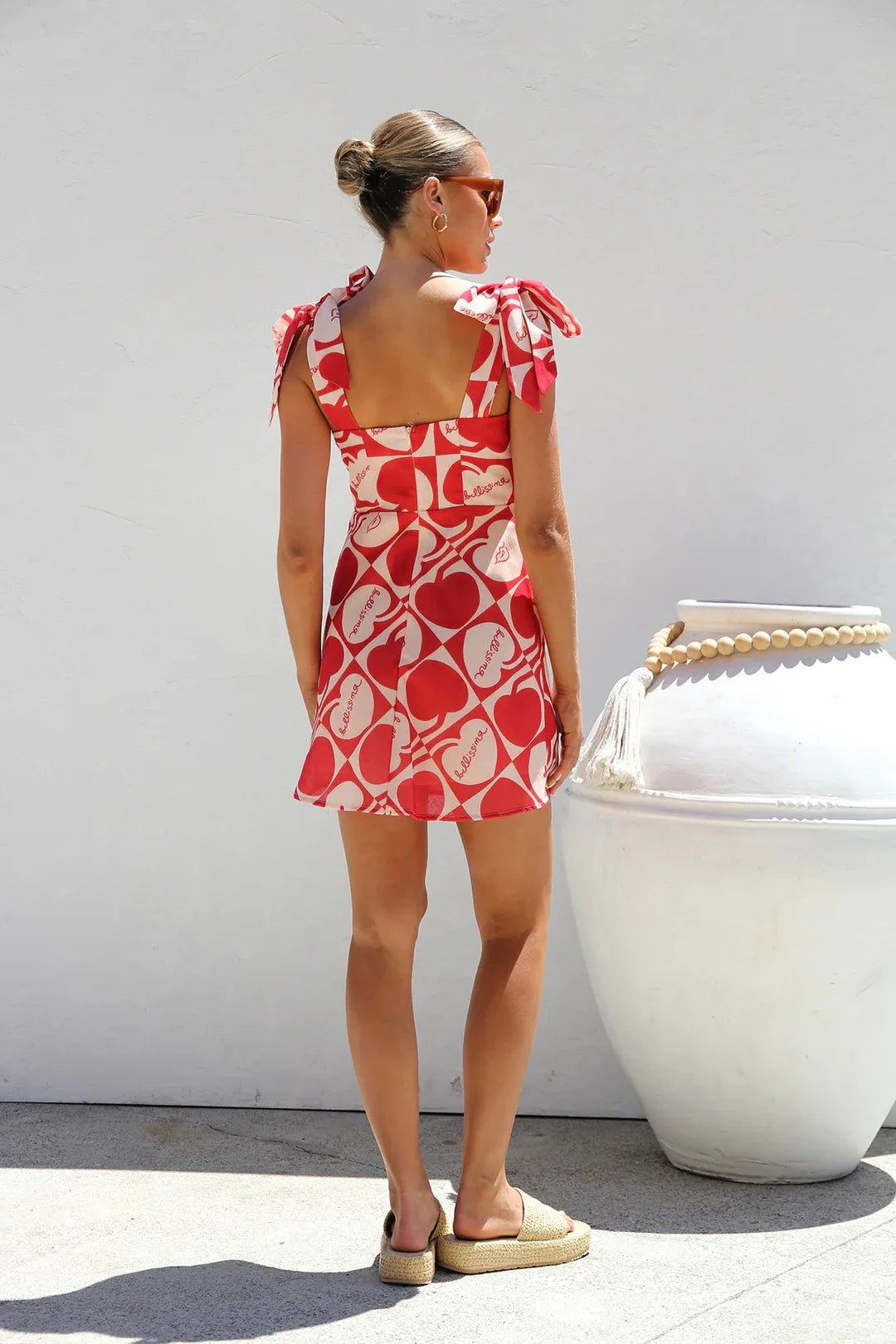 Print Sleeveless V-Neck Backless Bowknot Mini Dress for Women