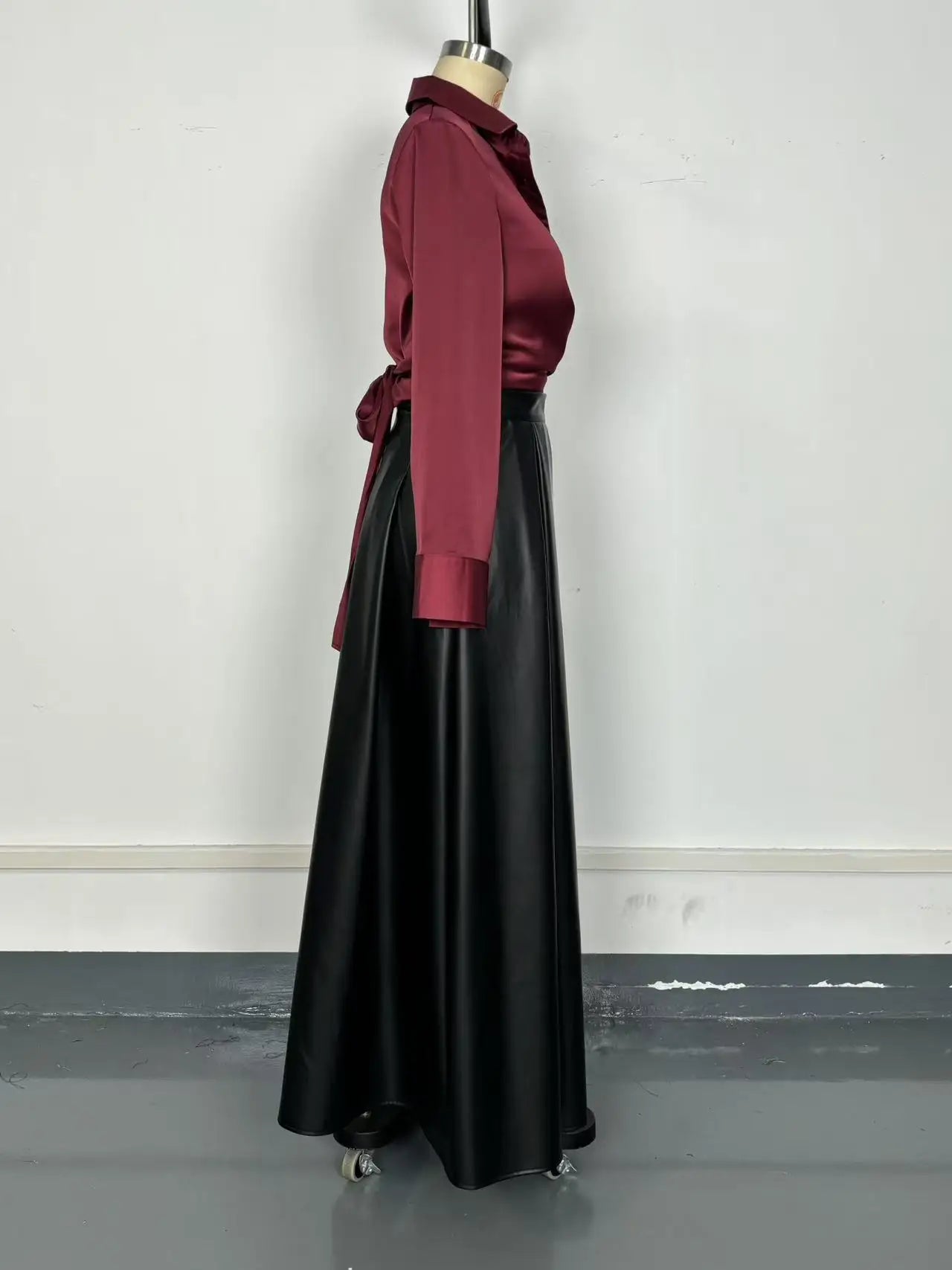 PU Leather Skirt New Style Fashion Large Slit Leather Skirt Mid-length Irregular Long Skirt Autumn Black Casual Holiday Skirts
