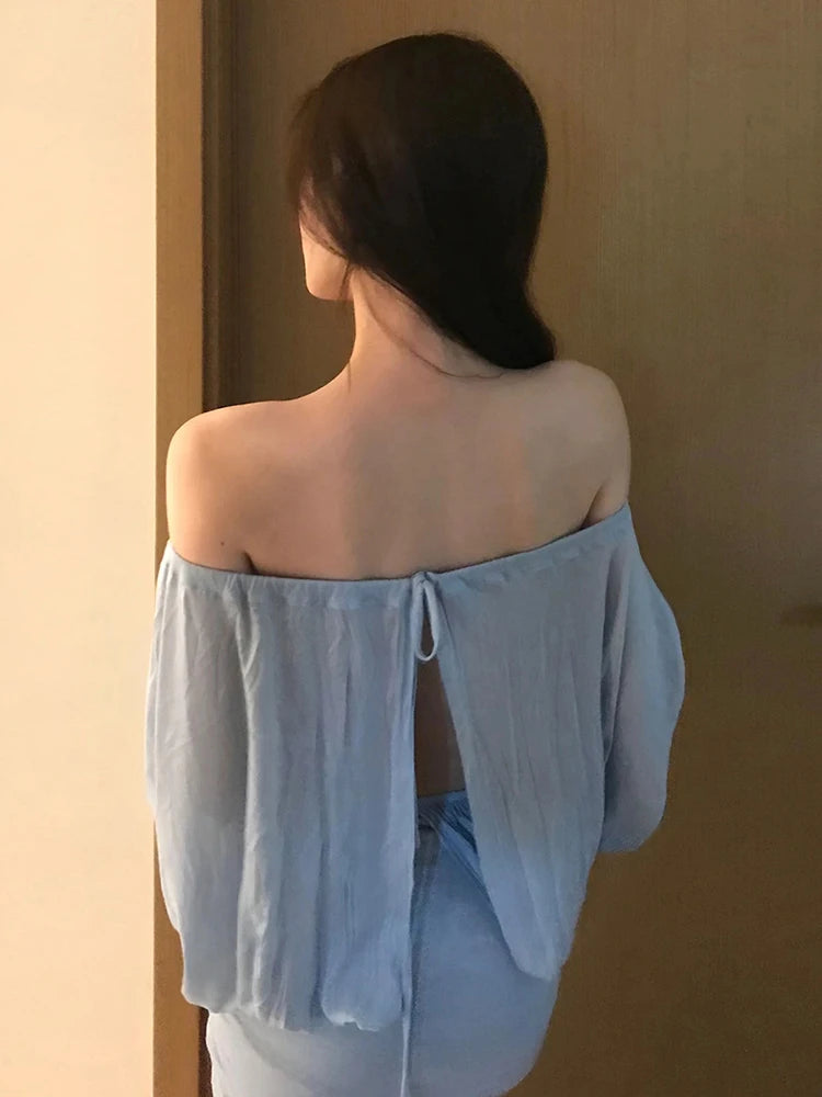 Backless Ruched Bat Sleeve Mini Dress