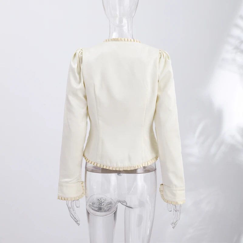 Chic Pleated Long Sleeve Button Detail Coat for Women