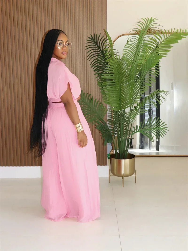 Relaxed Casual Crop Top And Wide Leg Pants Set for Women