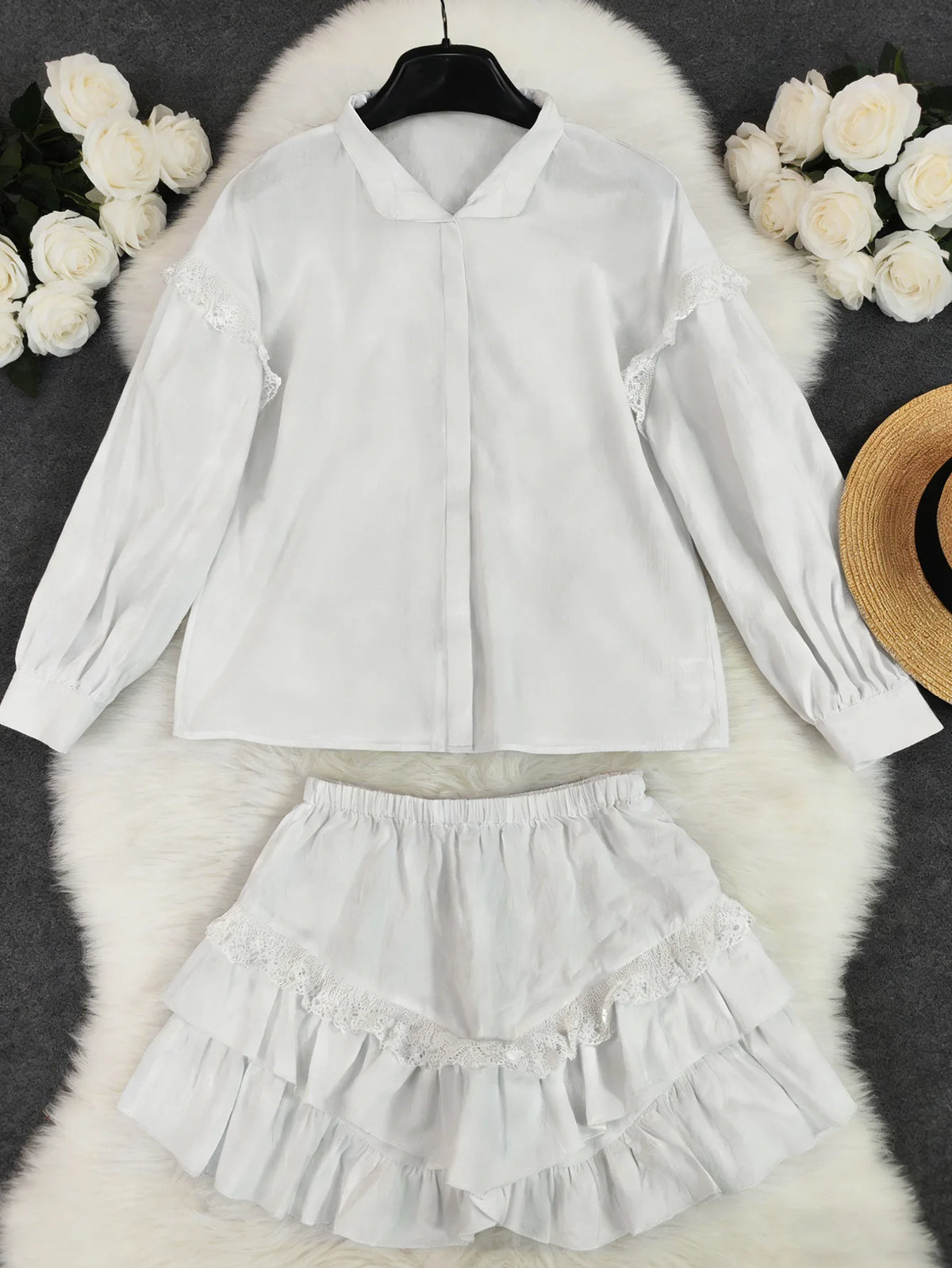 Collared Top and Wide Leg Shorts Set